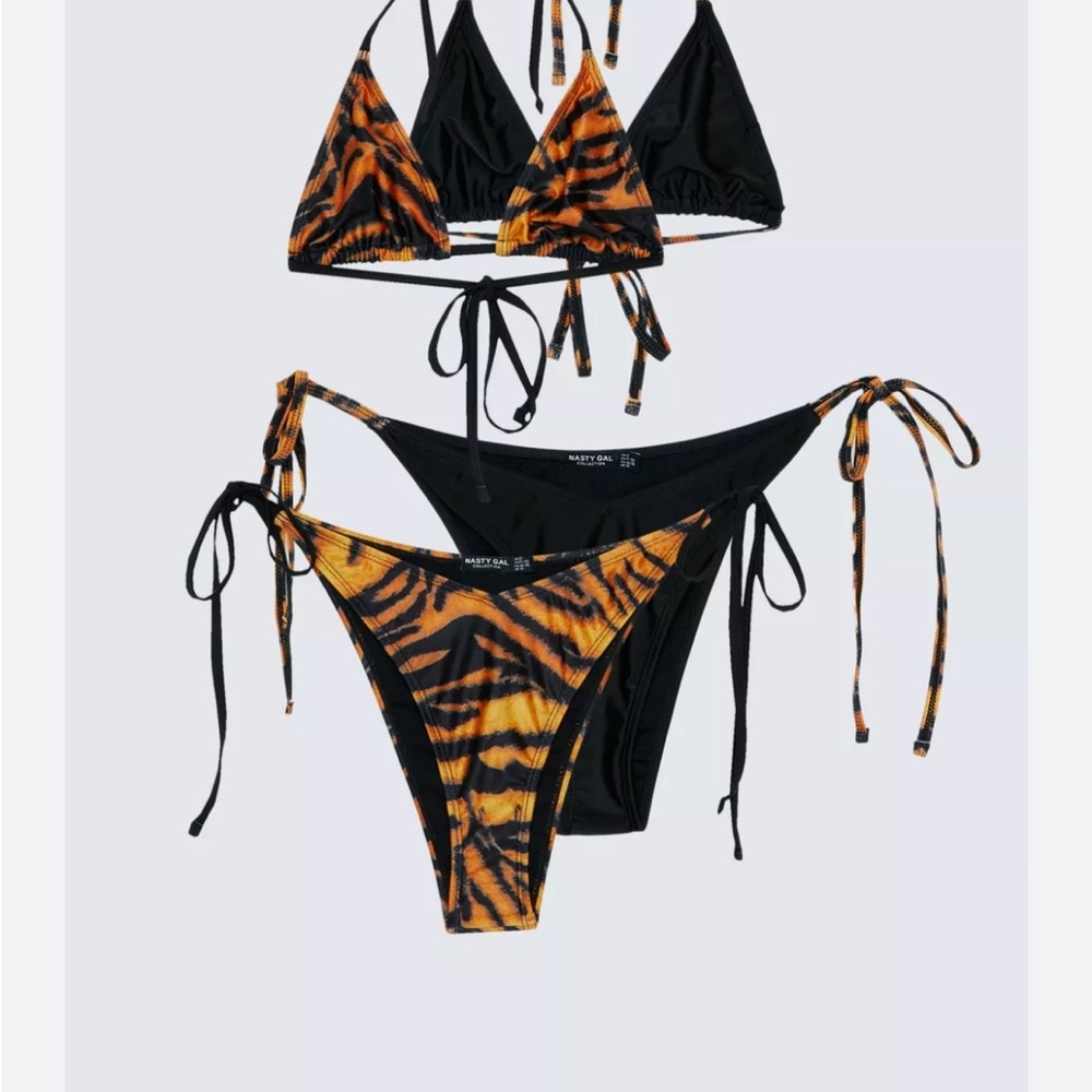 Nasty Gal Black and Orange Tiger Bikini